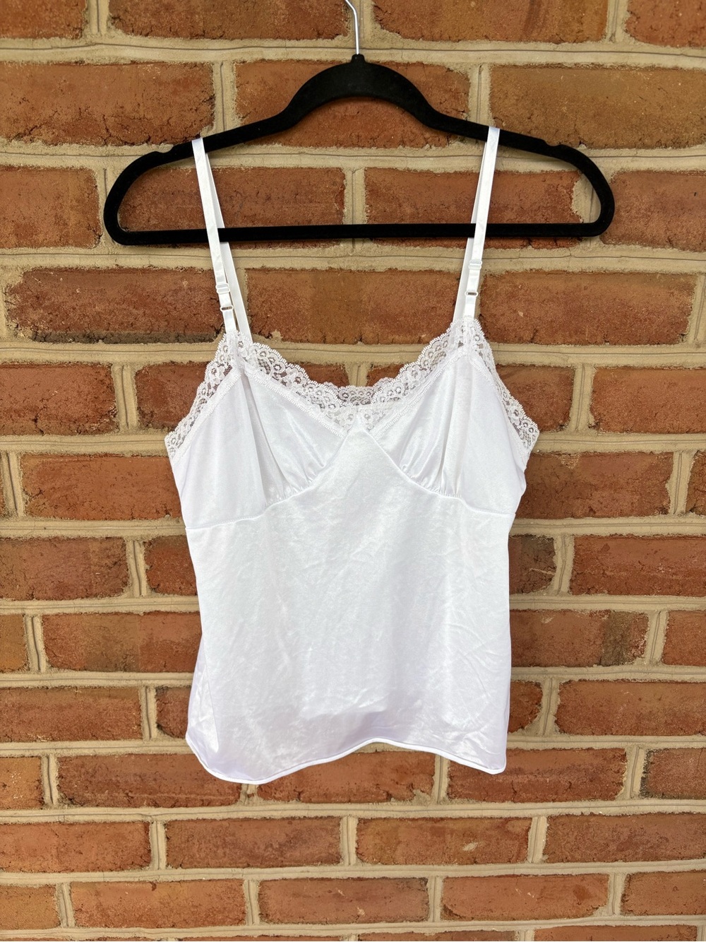 White Lace-Trim Satin Cami Top